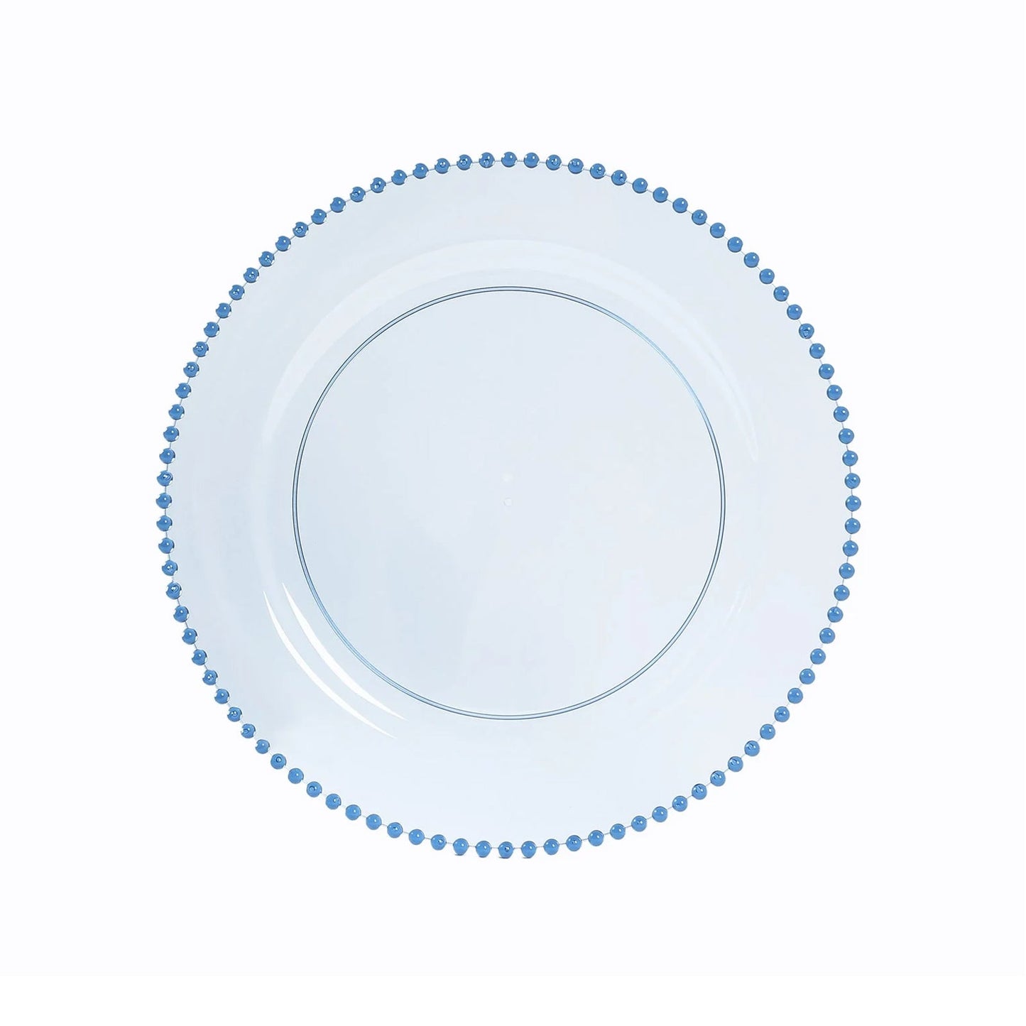 10-Pack Economy Round Plastic Charger Plates 13" in Transparent Dusty Blue with Beaded Rim, Stylish Dinner Party Serving Plates