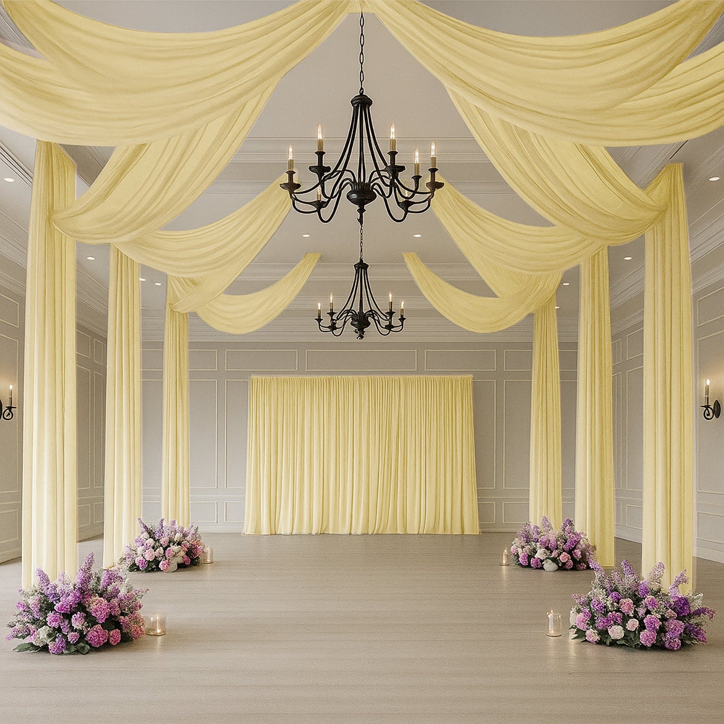 Champagne Sheer Backdrop Drape â€“ 5ftx32ft Wedding Arch & Ceiling Decor Panel, Wrinkle Free with Soft Shimmer