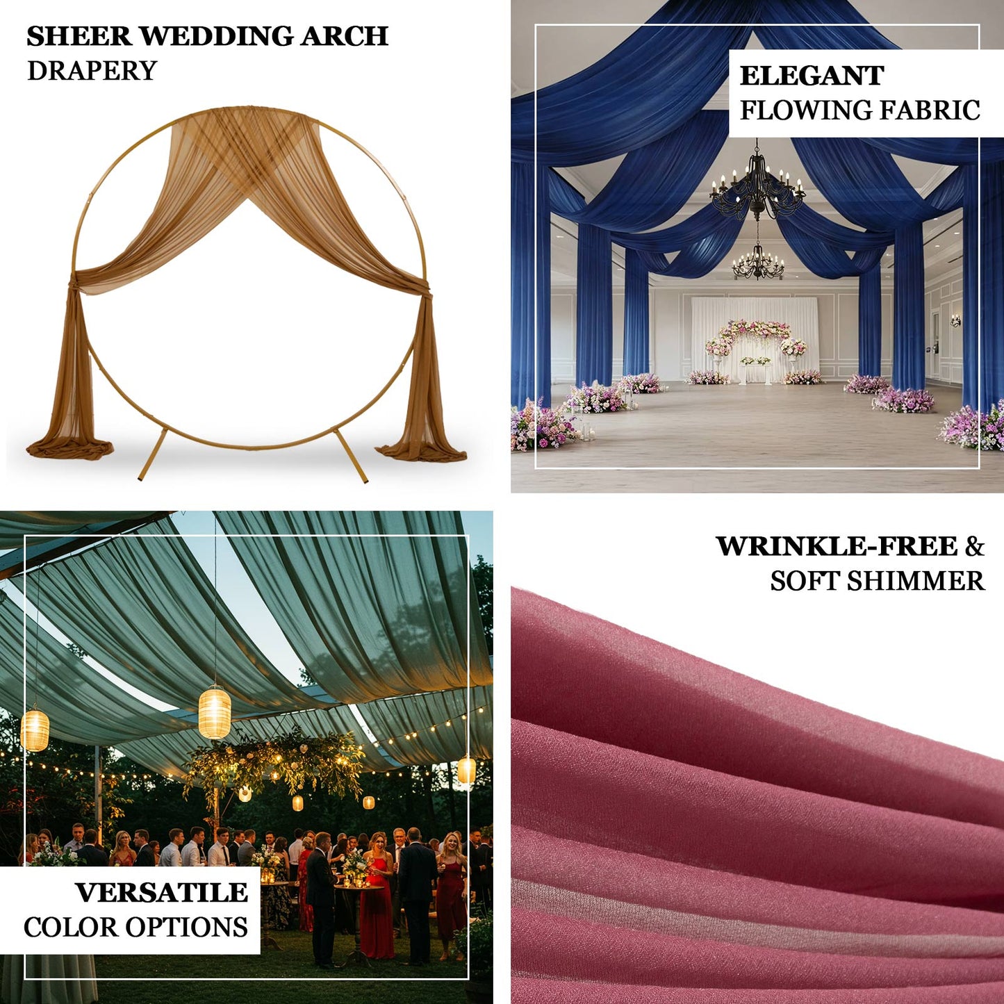 Purple Sheer Backdrop Drape â€“ 5ft x 14ft Wedding Arch & Ceiling Decor Panel, Wrinkle Free with Soft Shimmer