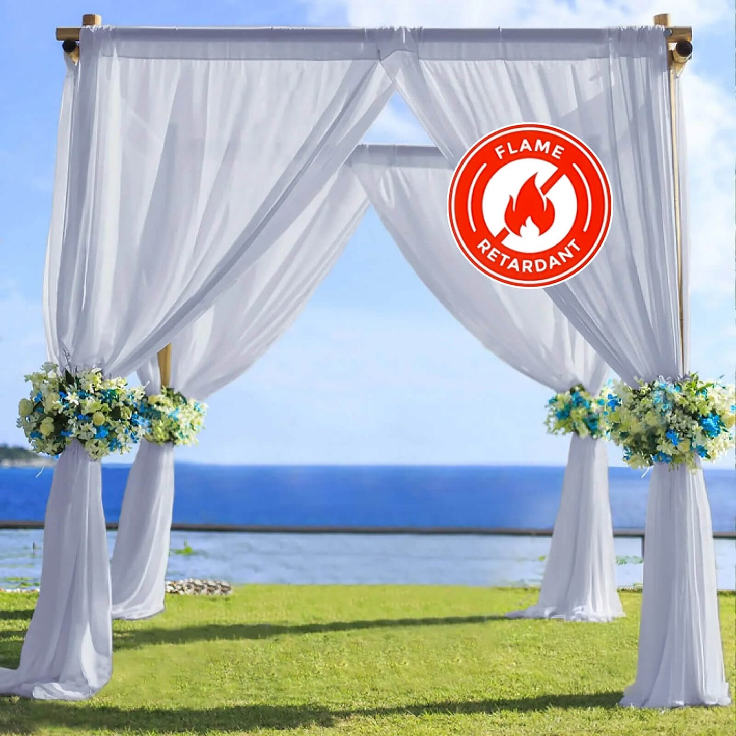 5ftx14ft Dusty Blue Chiffon Curtain Panel, Durable Flame Resistant Backdrop Ceiling Drapery With Rod Pocket