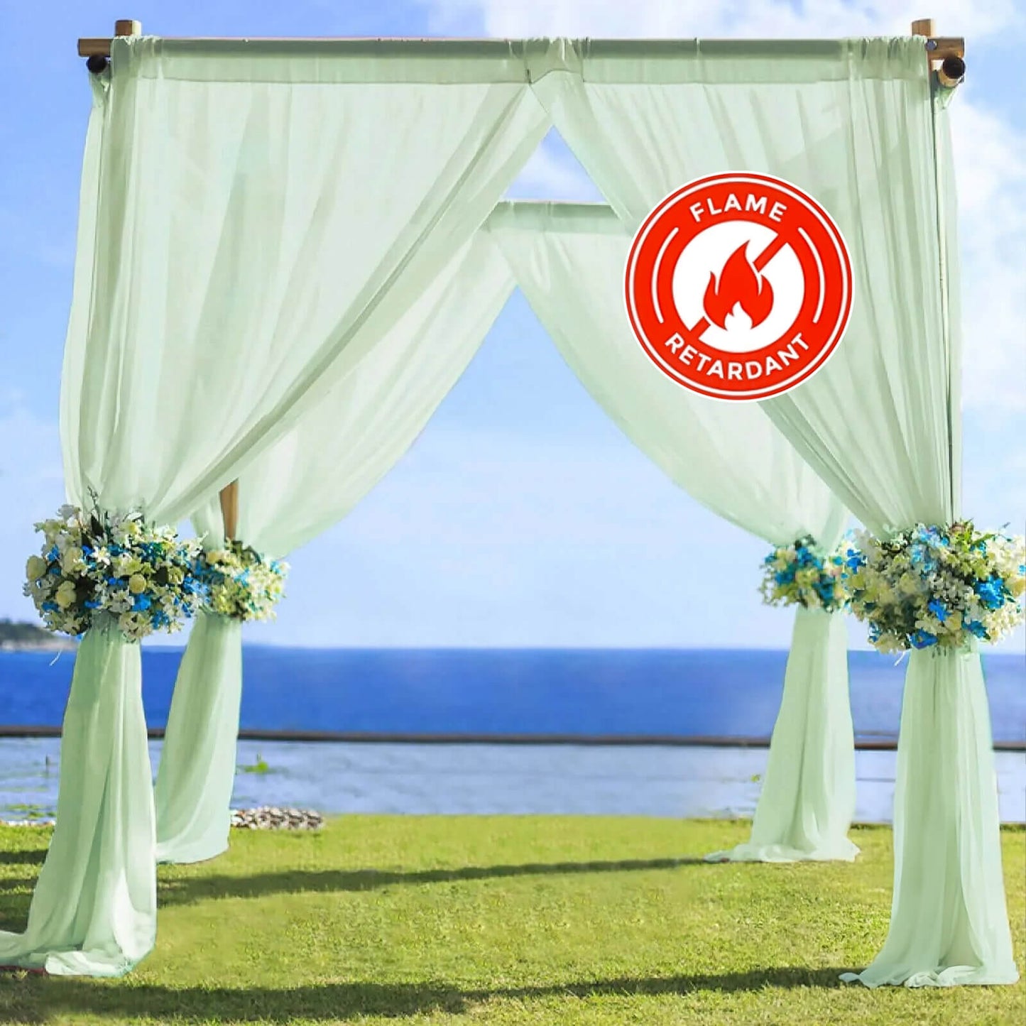 5ftx14ft Sage Green Chiffon Curtain Panel, Durable Flame Resistant Backdrop Ceiling Drapery With Rod Pocket