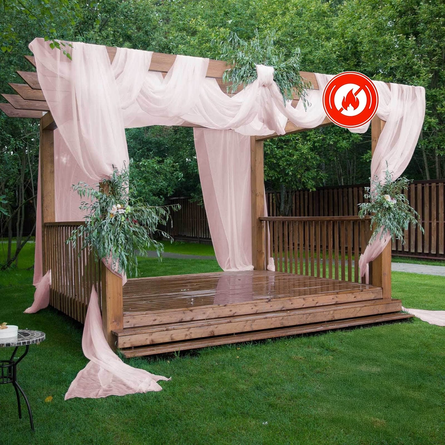 5ftx32ft Blush Chiffon Curtain Panel, Durable Flame Resistant Backdrop Ceiling Drapery With Rod Pocket