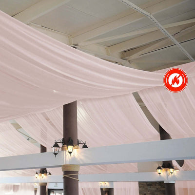 5ftx32ft Blush Chiffon Curtain Panel, Durable Flame Resistant Backdrop Ceiling Drapery With Rod Pocket