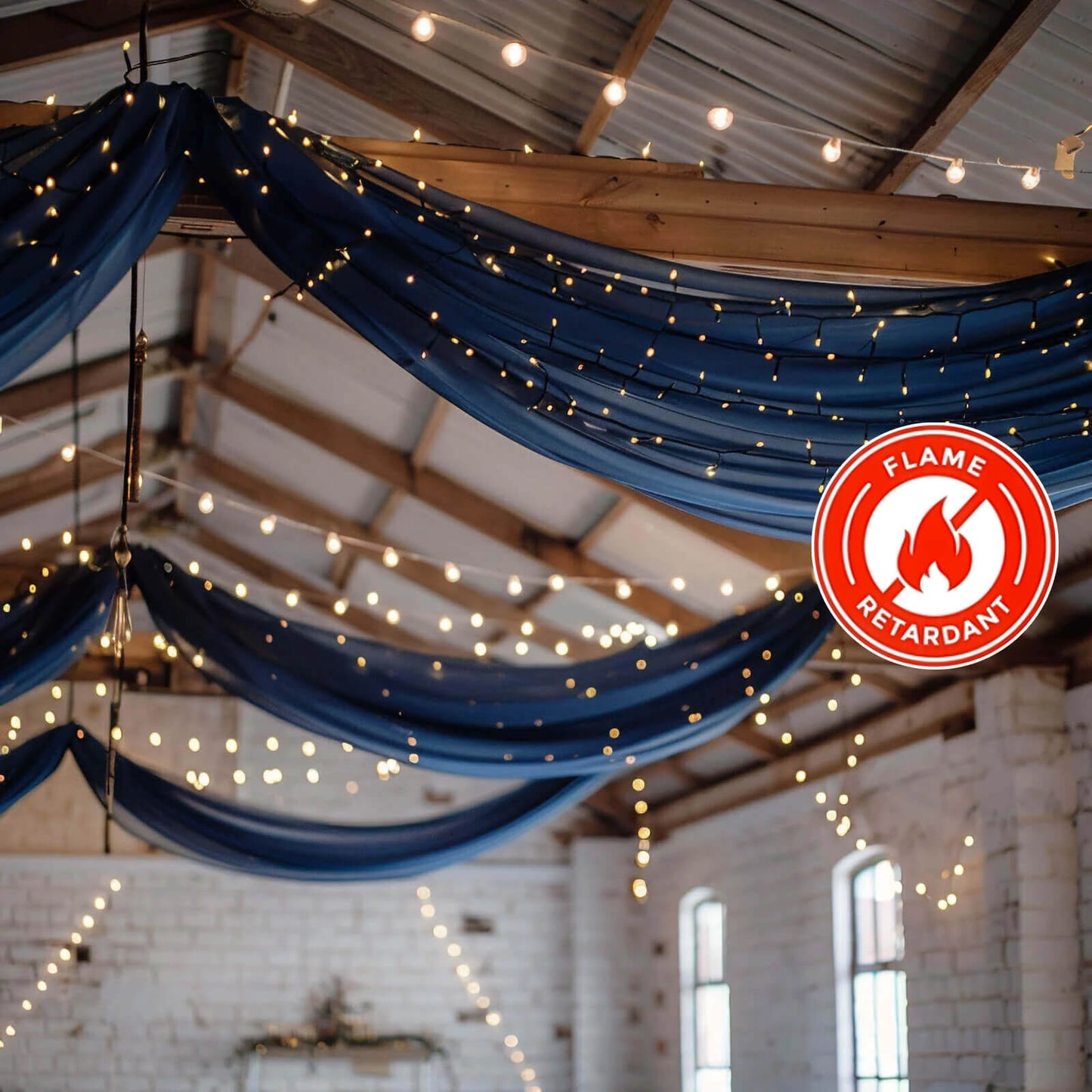 5ftx32ft Navy Blue Chiffon Curtain Panel, Durable Flame Resistant Backdrop Ceiling Drapery With Rod Pocket