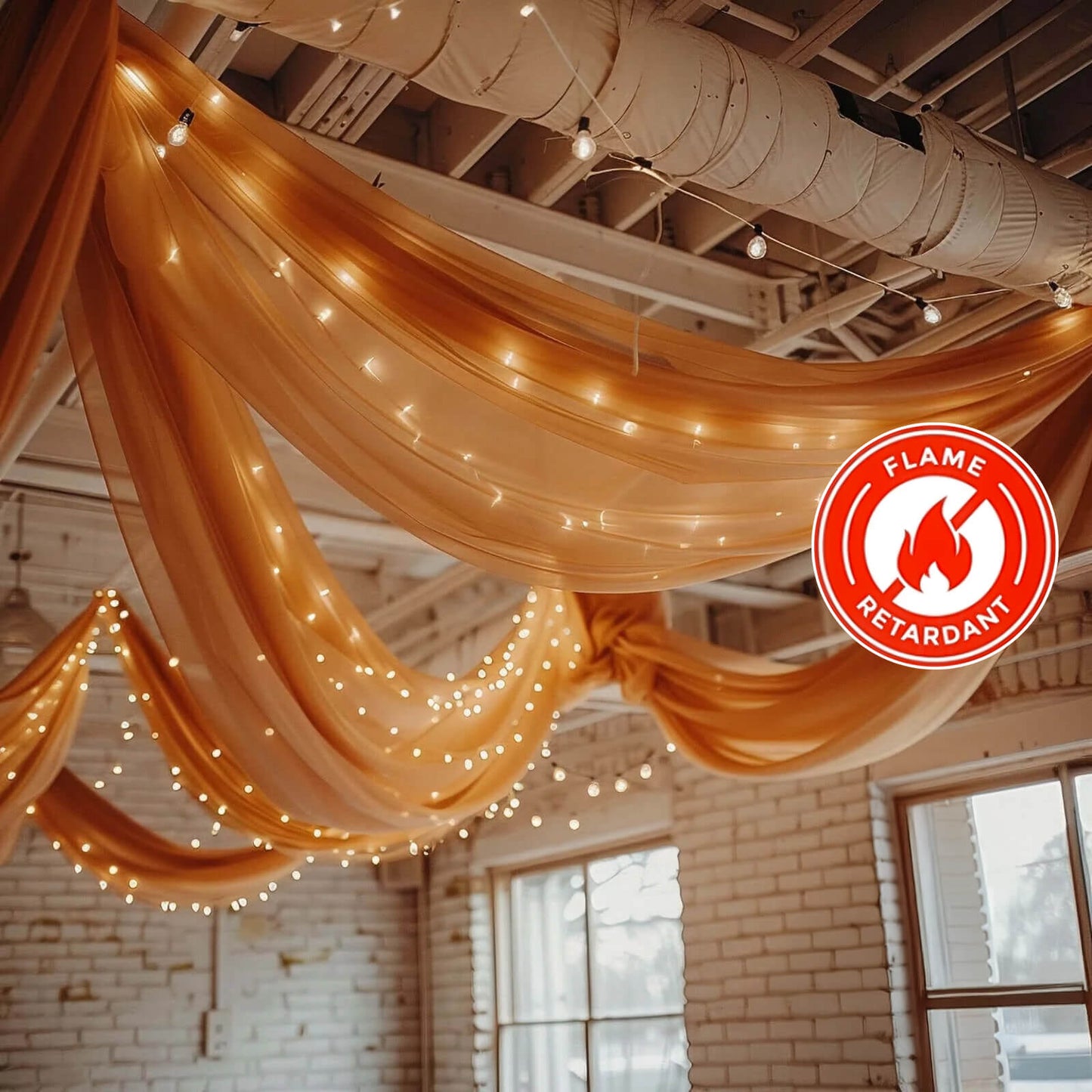 5ftx32ft Terracotta (Rust) Chiffon Curtain Panel, Durable Flame Resistant Backdrop Ceiling Drapery With Rod Pocket