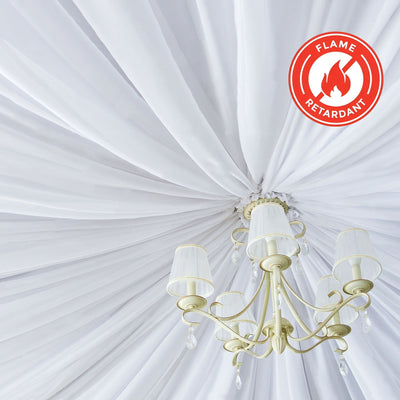 White Scuba Polyester Ceiling Drape Backdrop Curtain Panel, Commercial Grade Fire Retardant Wrinkle Free Draping Fabric With Rod Pockets - 5ftx40ft