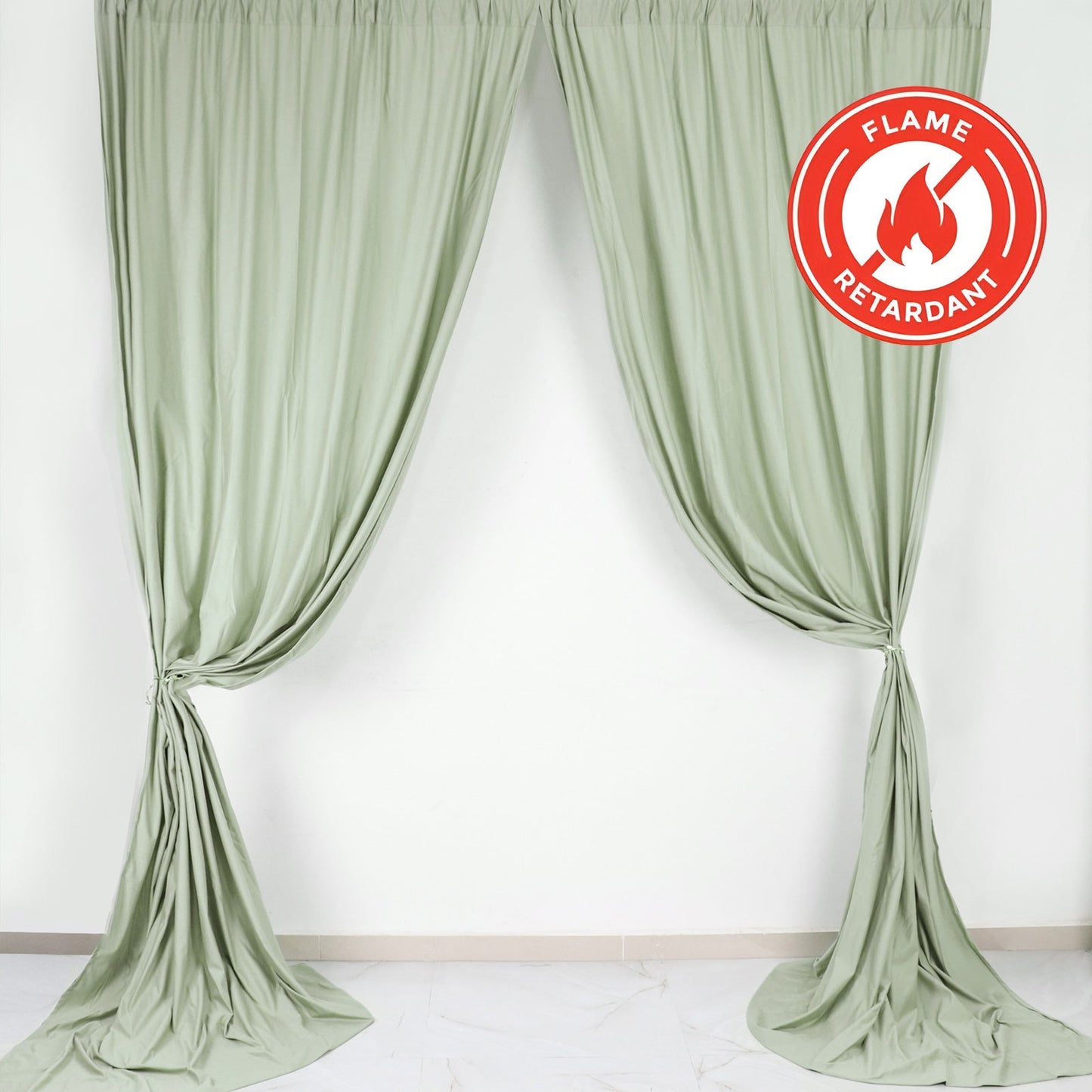 2 Pack Sage Green Scuba Polyester Event Curtain Drapes, Durable Flame Resistant Backdrop Event Panels Wrinkle Free with Rod Pockets - 10ftx10ft