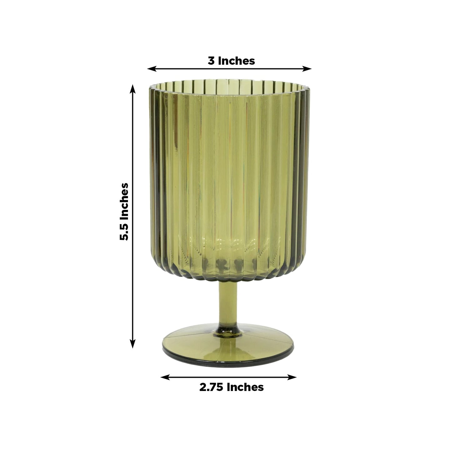 12-Pack Plastic Goblets Dusty Sage Green Vintage Ribbed Pattern Short Stem - Reusable Wine Glasses 12oz