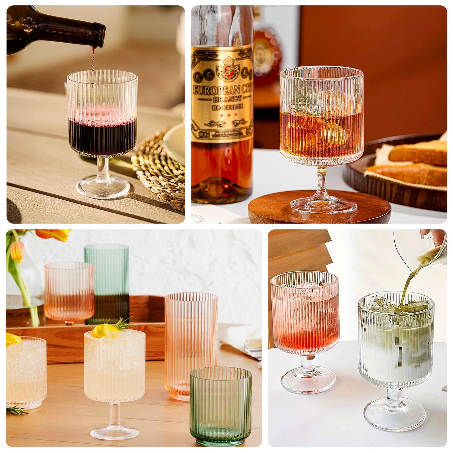 12-Pack Plastic Goblets Amber Gold Vintage Ribbed Pattern Short Stem - Reusable Wine Glasses 12oz