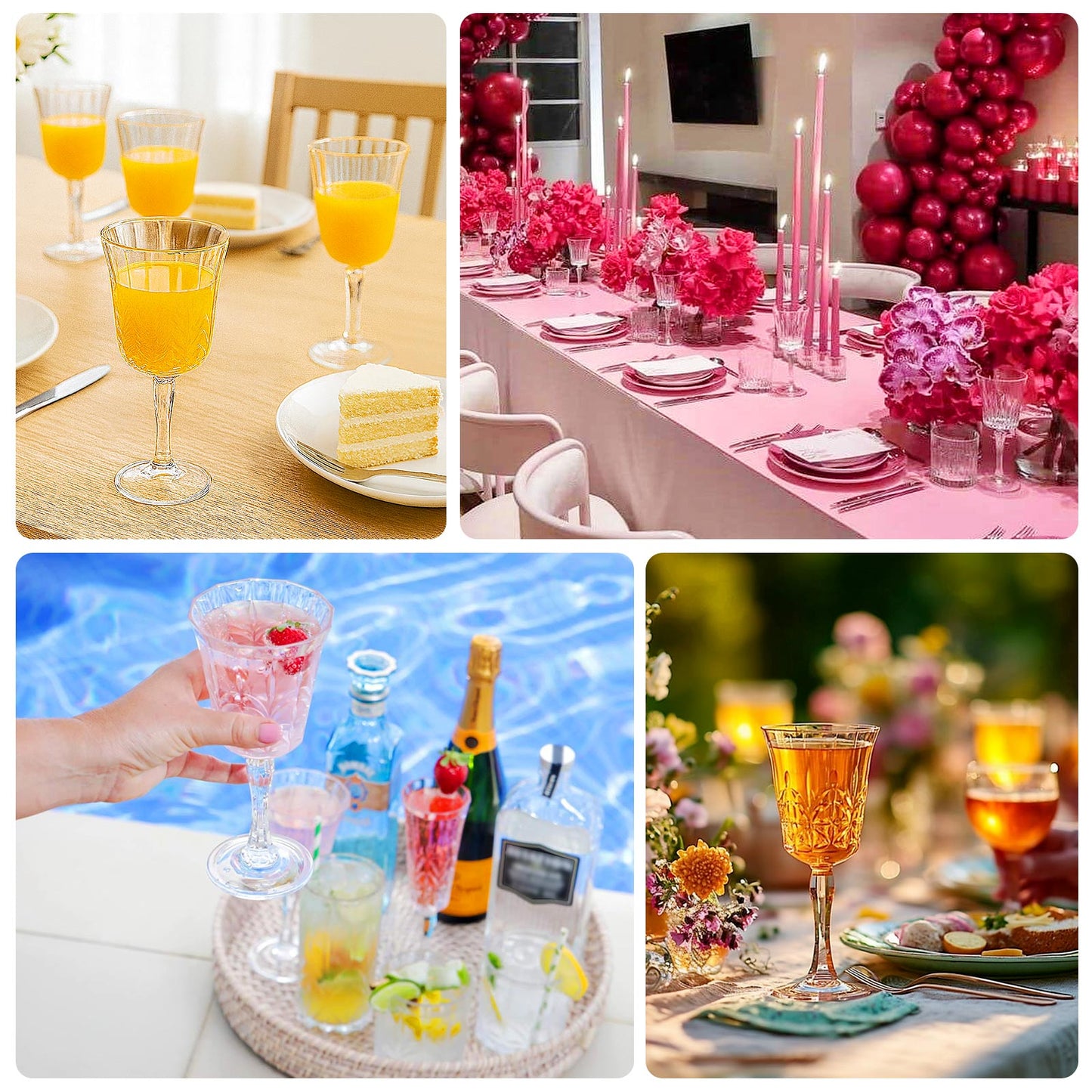 6 Pack Shatterproof Plastic Cocktail Glasses Clear with Embossed Leaf Pattern, 10oz Reusable Wine Glasses - 8"