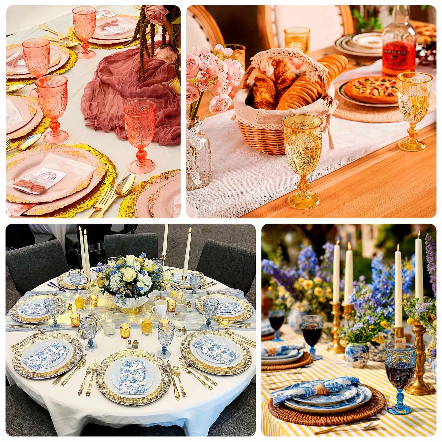 24-Pack Plastic Wine Glasses 10oz â€“ Transparent Dusty Sage Green Vintage Goblets with Retro Embossed Design, Elegant Drinkware - 7" Tall