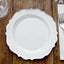 10-Pack Plastic 8" Round Dessert Plates in White with Silver Scalloped Rim - Disposable Appetizer/Salad Plates