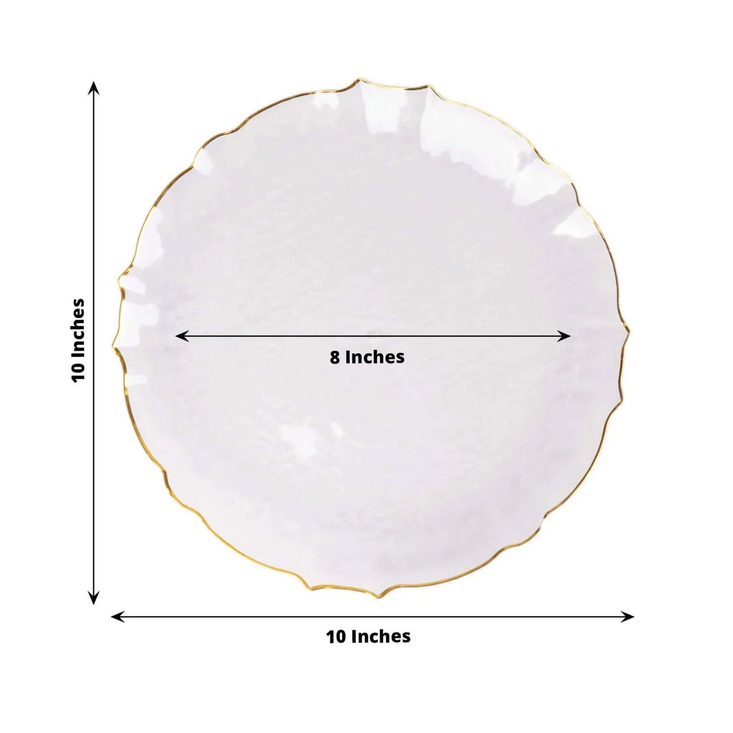 10-Pack Plastic 10" Round Dinner Plates in Clear Sunflower with Gold Scalloped Rim - Disposable Party Plates for Classy Events & Banquets