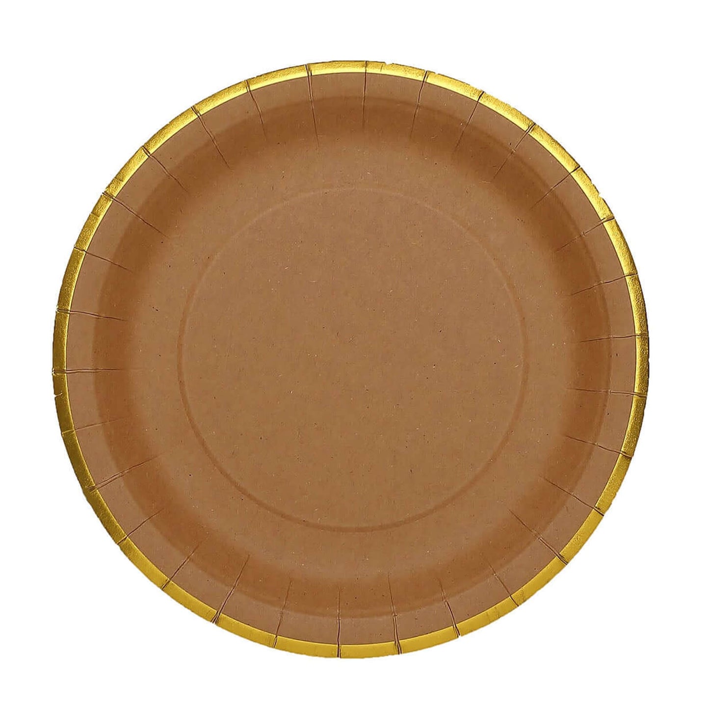 25-Pack Kraft Paper 10" Round Dinner Plates in Natural Brown with Gold Lined Rim - Disposable Party Plates for Rustic & Vintage Inspired Events