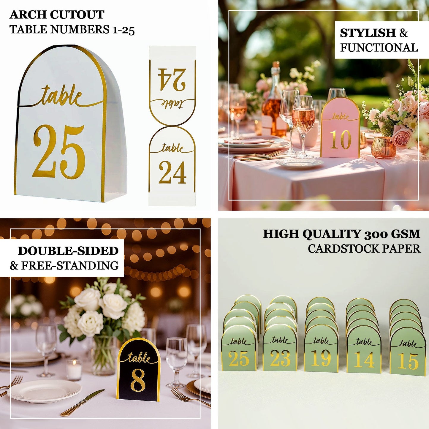 25-Pack 7" Disposable Table Numbers, Dusty Blue Free Standing Double Sided Table Number Place Cards with Metallic Gold Foil Numbers 1-25