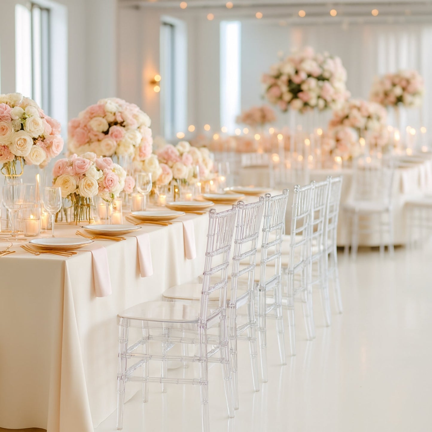 8 Pack Resin Chiavari Chairs Transparent and Stackable Clear - Sleek Armless Design for Weddings & Gatherings