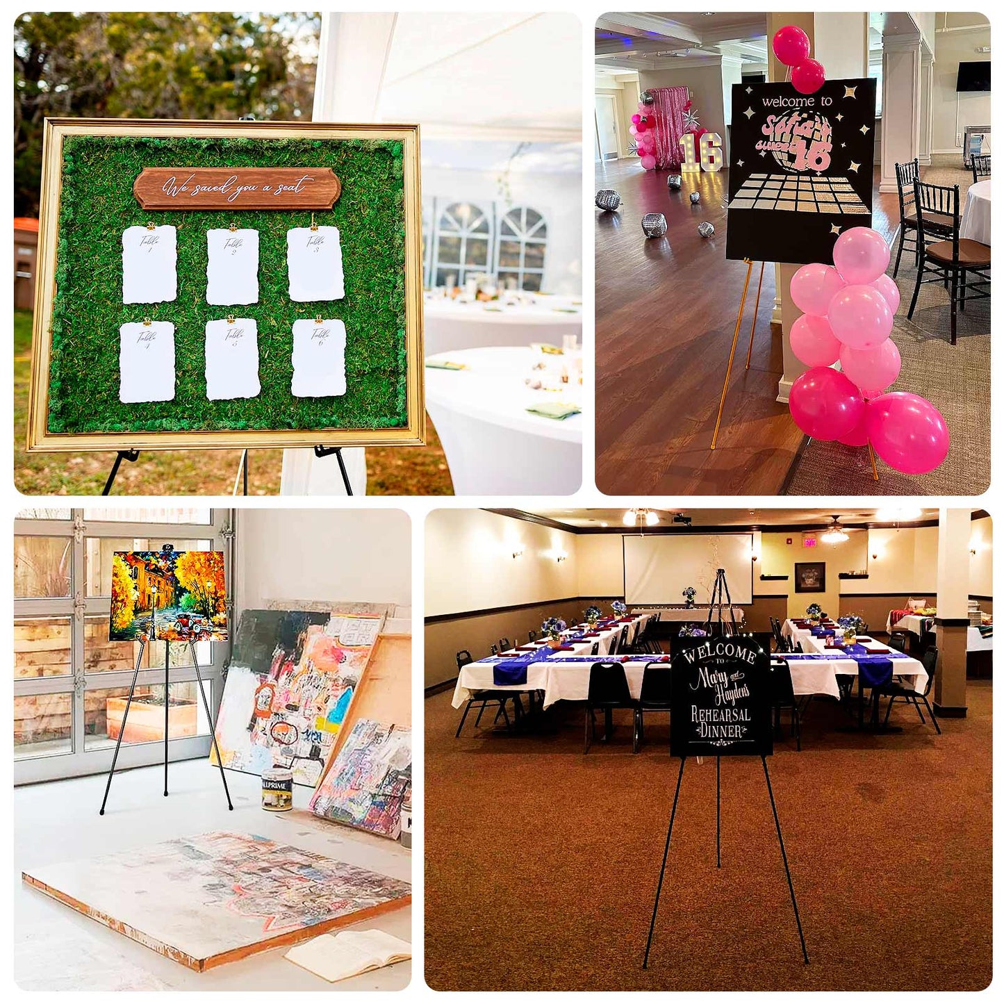 65" Heavy Duty Gold Metal Easel Stand - Portable and Adjustable Tripod for Wedding Signs, Posters, and Art