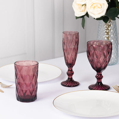 6-Pack Whiskey Glasses Dusty Rose Textured Crystal Cut Design with Heavy Base - Highball Tumblers for Parties & Events 12oz 5"