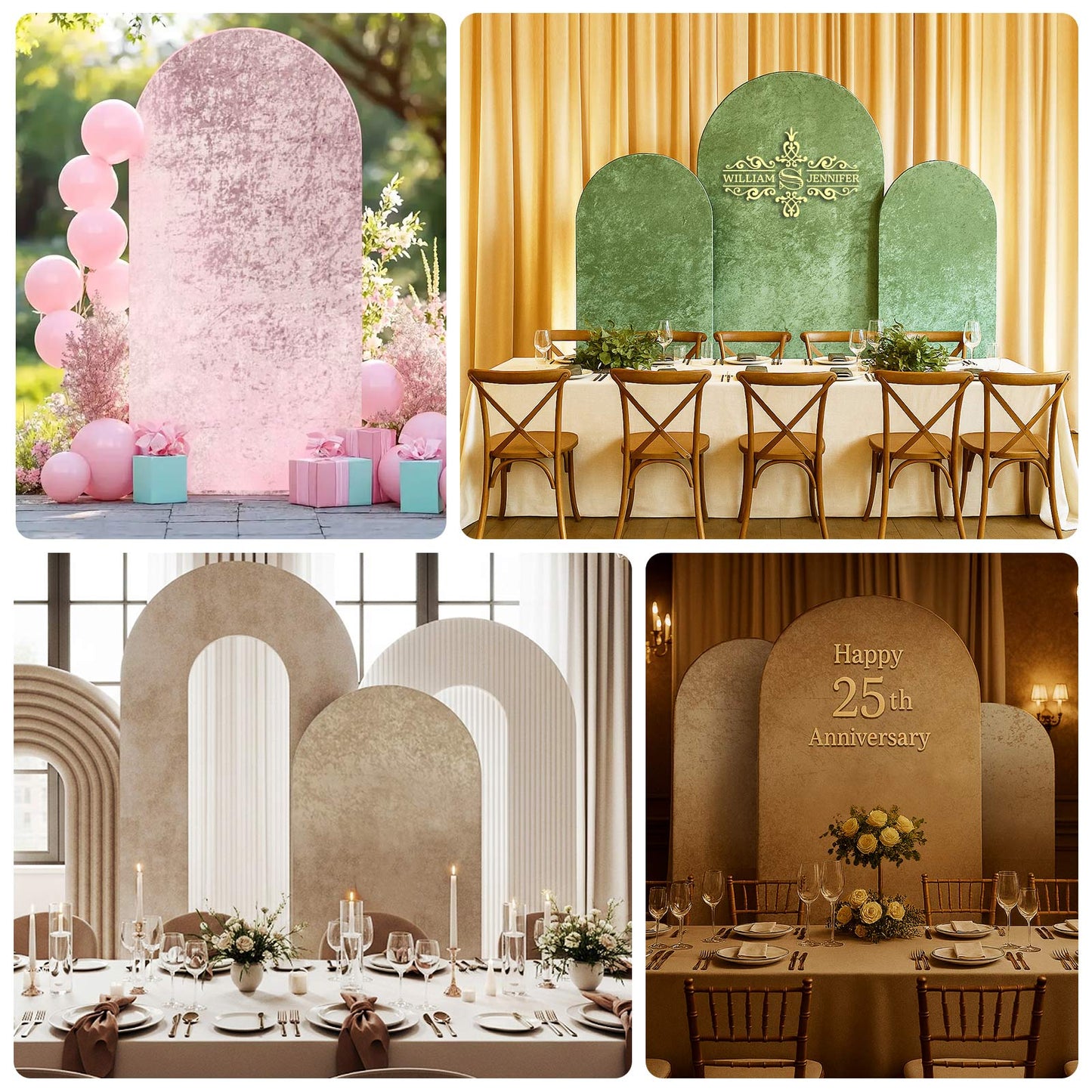 Set of 3 Hunter Emerald Green Crushed Velvet Chiara Backdrop Stand Covers For Round Top Wedding Arches - 5ft, 6ft, 7ft