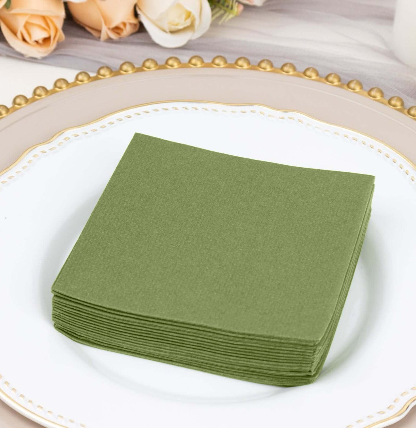 20 Pack Linen-Like Paper 5"x5" Napkins Olive Green - Highly Absorbent Airlaid Napkins