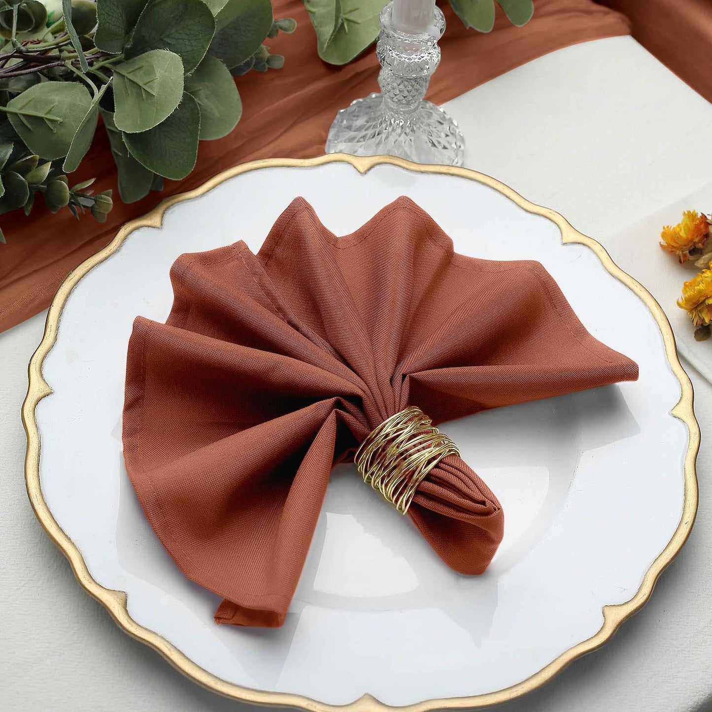 5 Pack Polyester 17"x17" Napkins Terracotta (Rust) - Durable & Wrinkle Resistant Dinner Napkins
