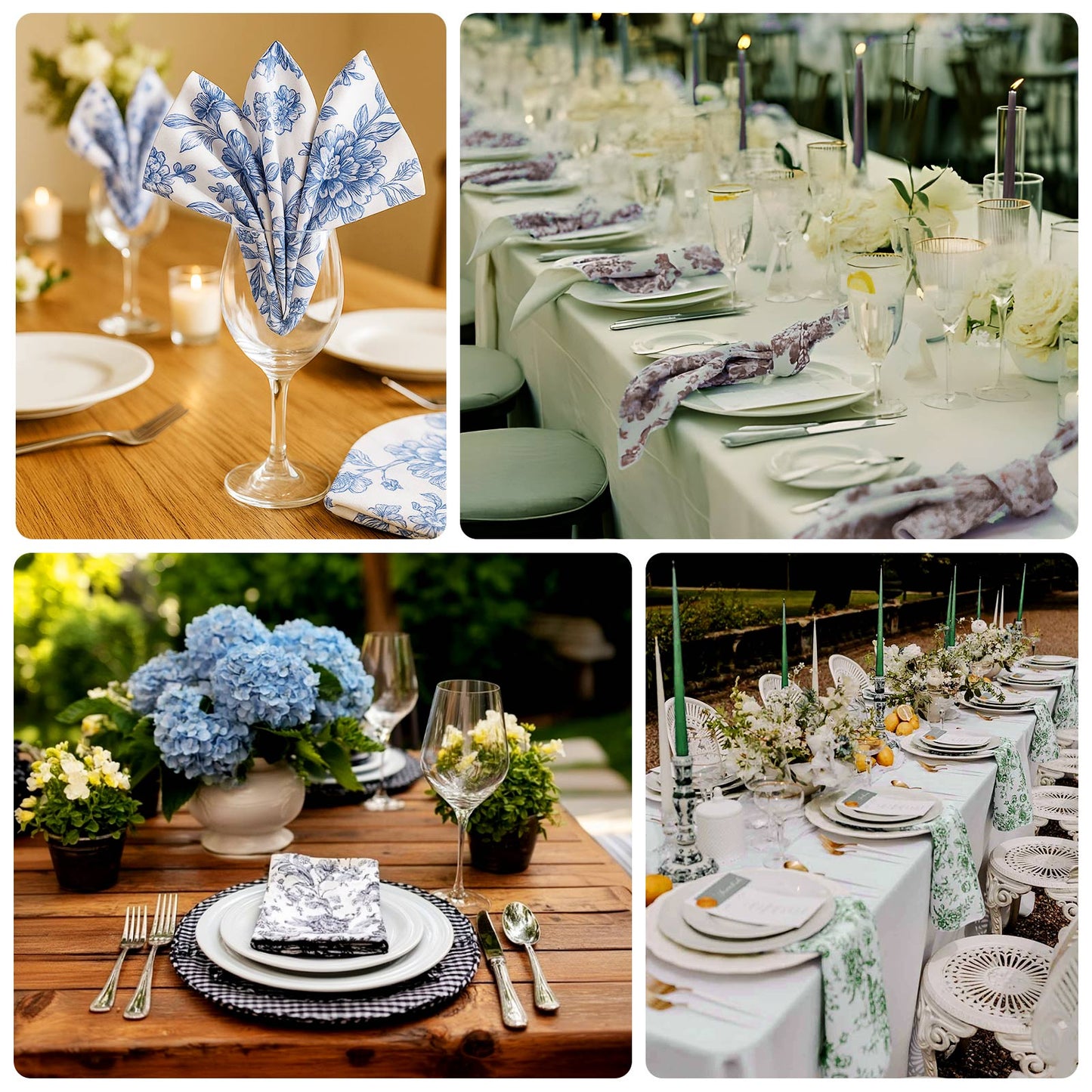 5 Pack Polyester 20"x20" Dinner Napkins White with Lavender Lilac French Toile Pattern - Reusable Floral Cloth Napkins