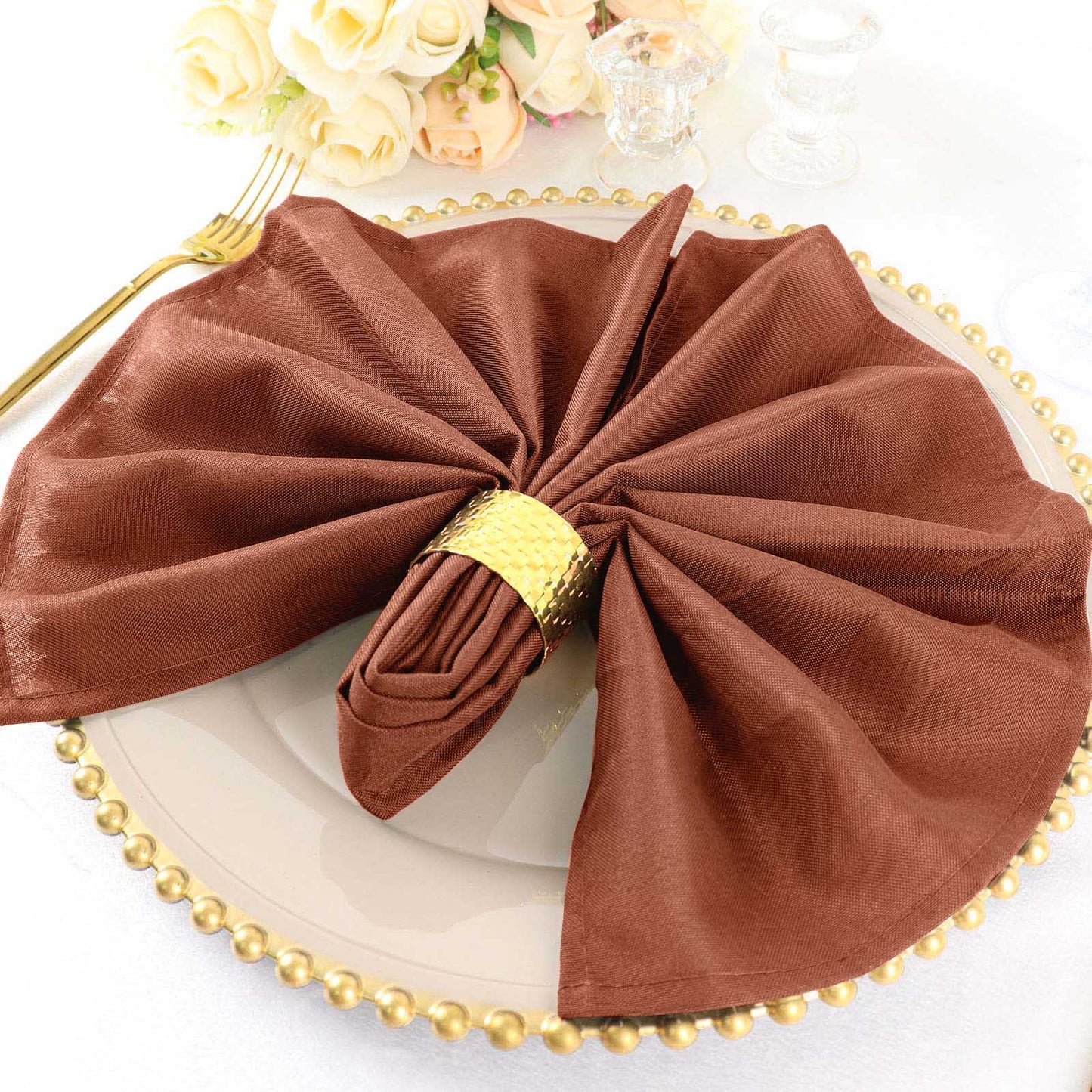 5 Pack Polyester 20"x20" Napkins Terracotta (Rust) - Wrinkle Resistant & Easy Care Cloth Napkins