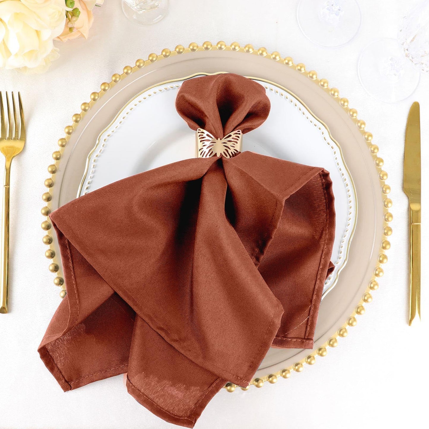 5 Pack Polyester 20"x20" Napkins Terracotta (Rust) - Wrinkle Resistant & Easy Care Cloth Napkins