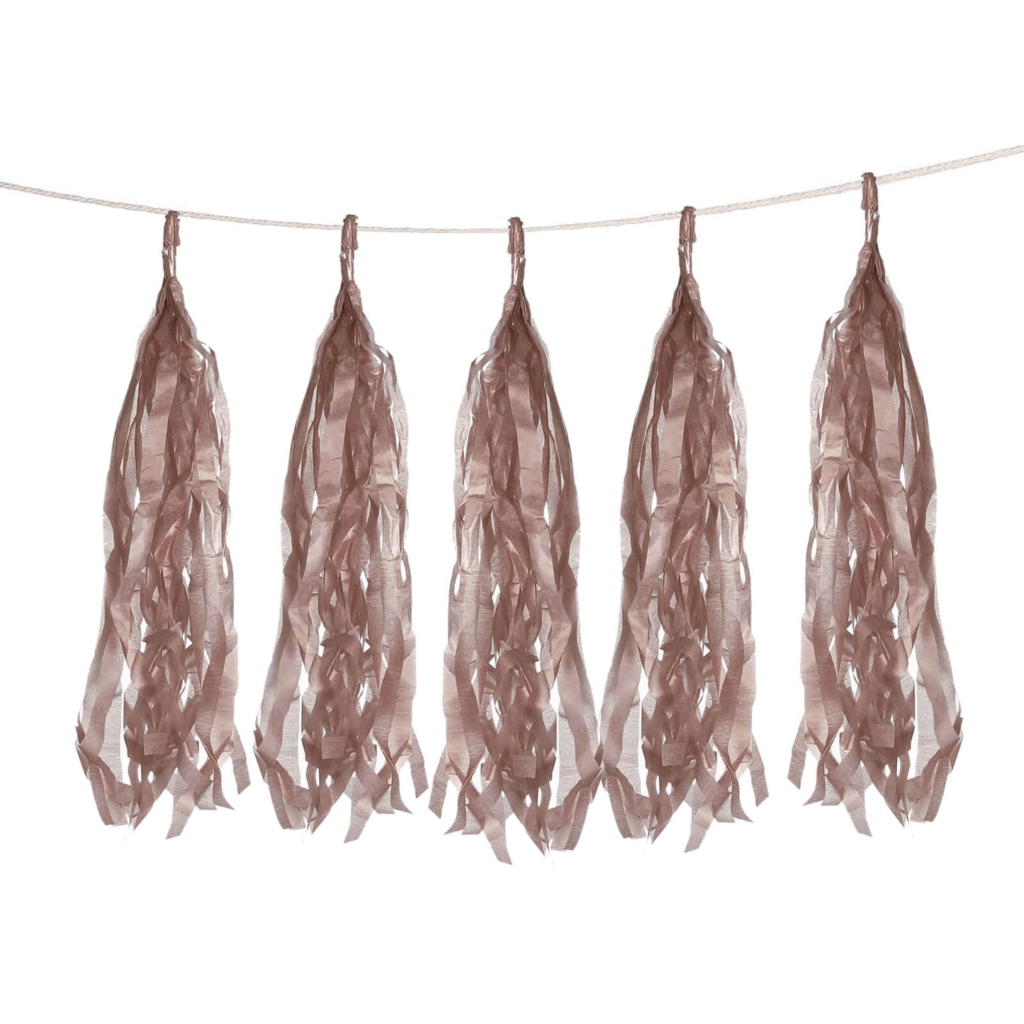 12 Pack Pre-Tied Rose Gold Paper Fringe Tassels With Garland String, Hanging Streamer Banner
