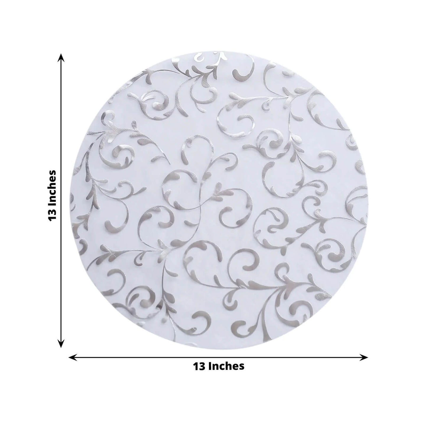50-Pack Table Placemats Embossed Foil Flower Design Metallic Silver Round - Sheer Organza Disposable Mats 13"