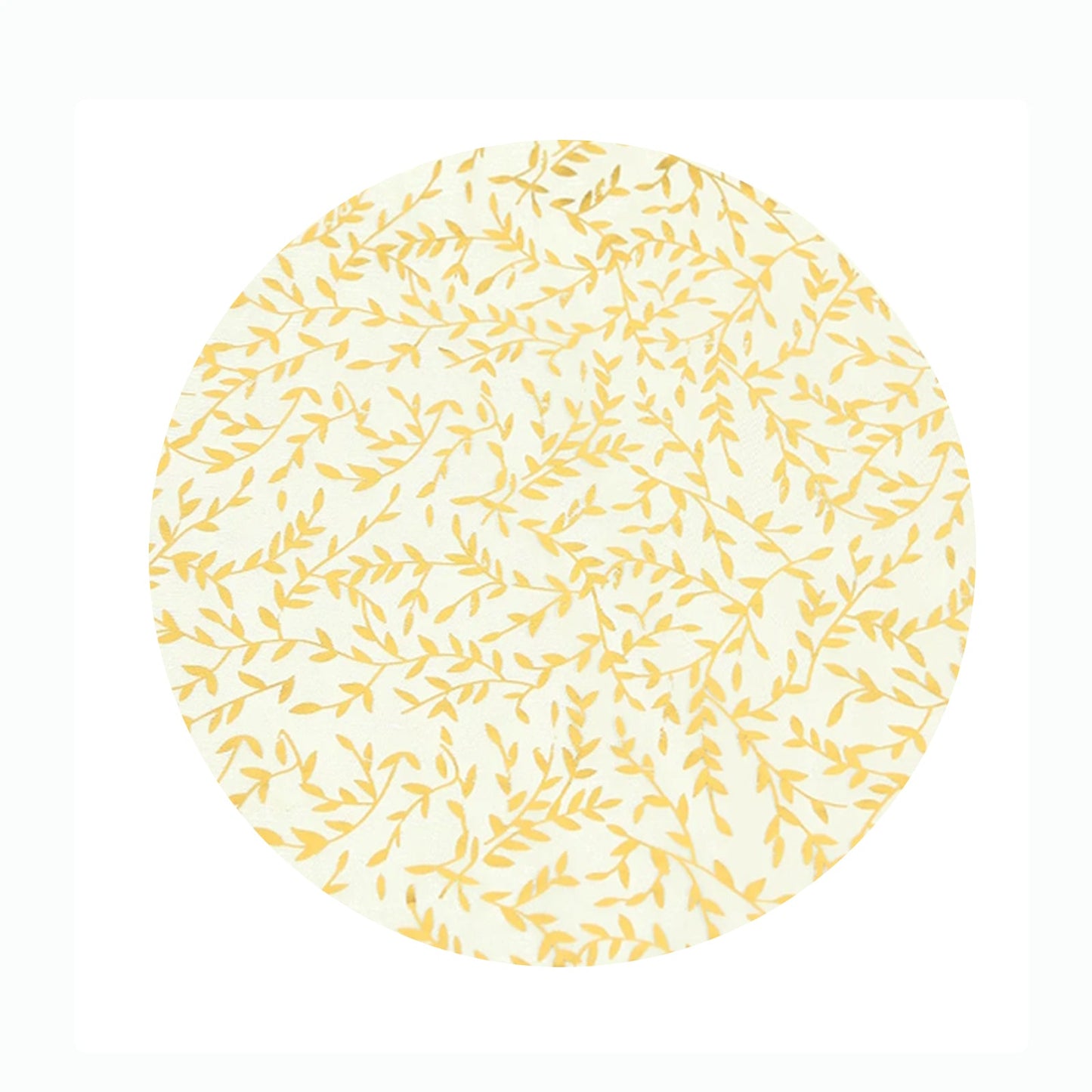 50-Pack Table Placemats Gold Foil Leaf Vine Design White Round - Organza Disposable Floral Mats 13"