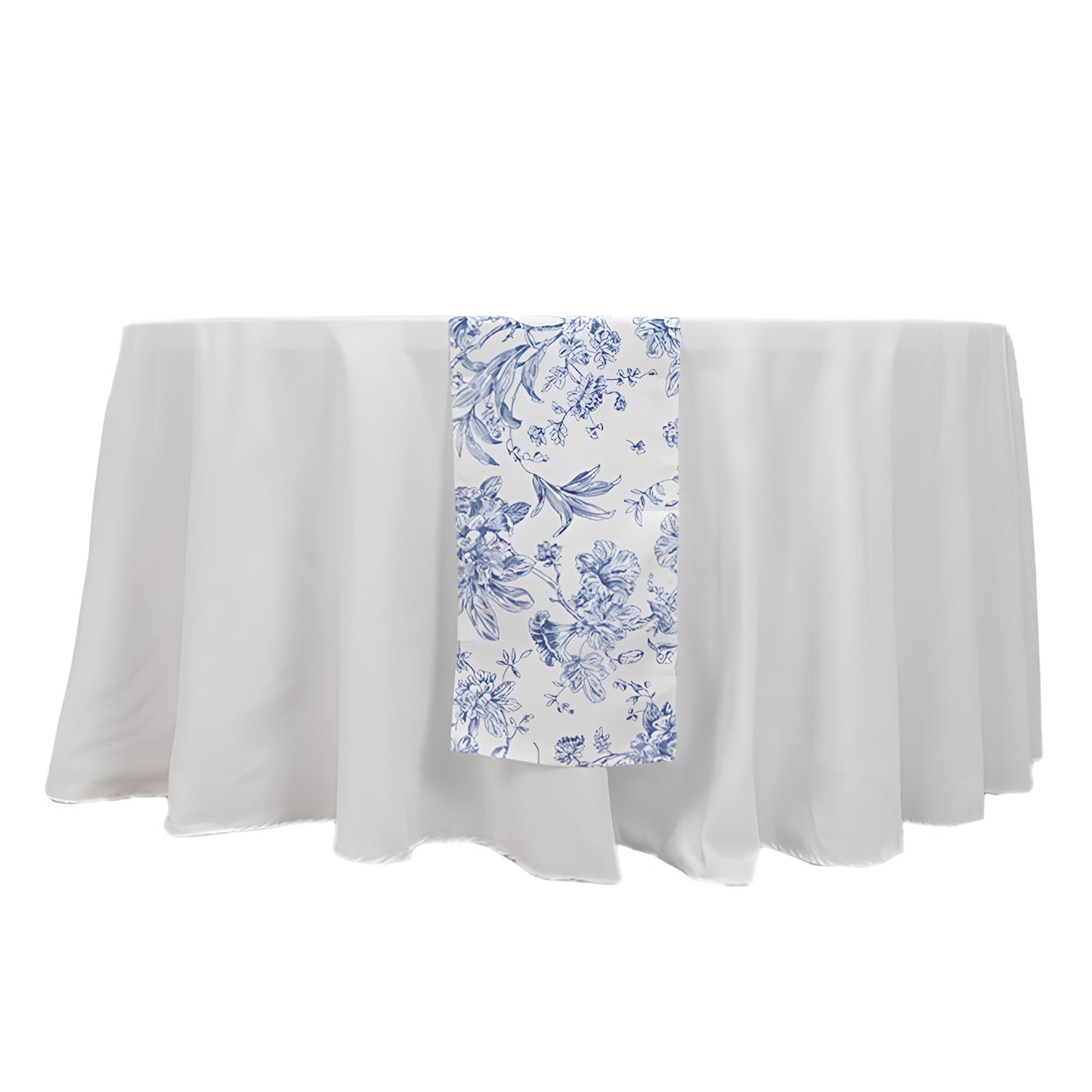 Polyester Table Runner 12"x108" White with Blue French Toile Floral Print - Stylish Reusable Table DÃ©cor