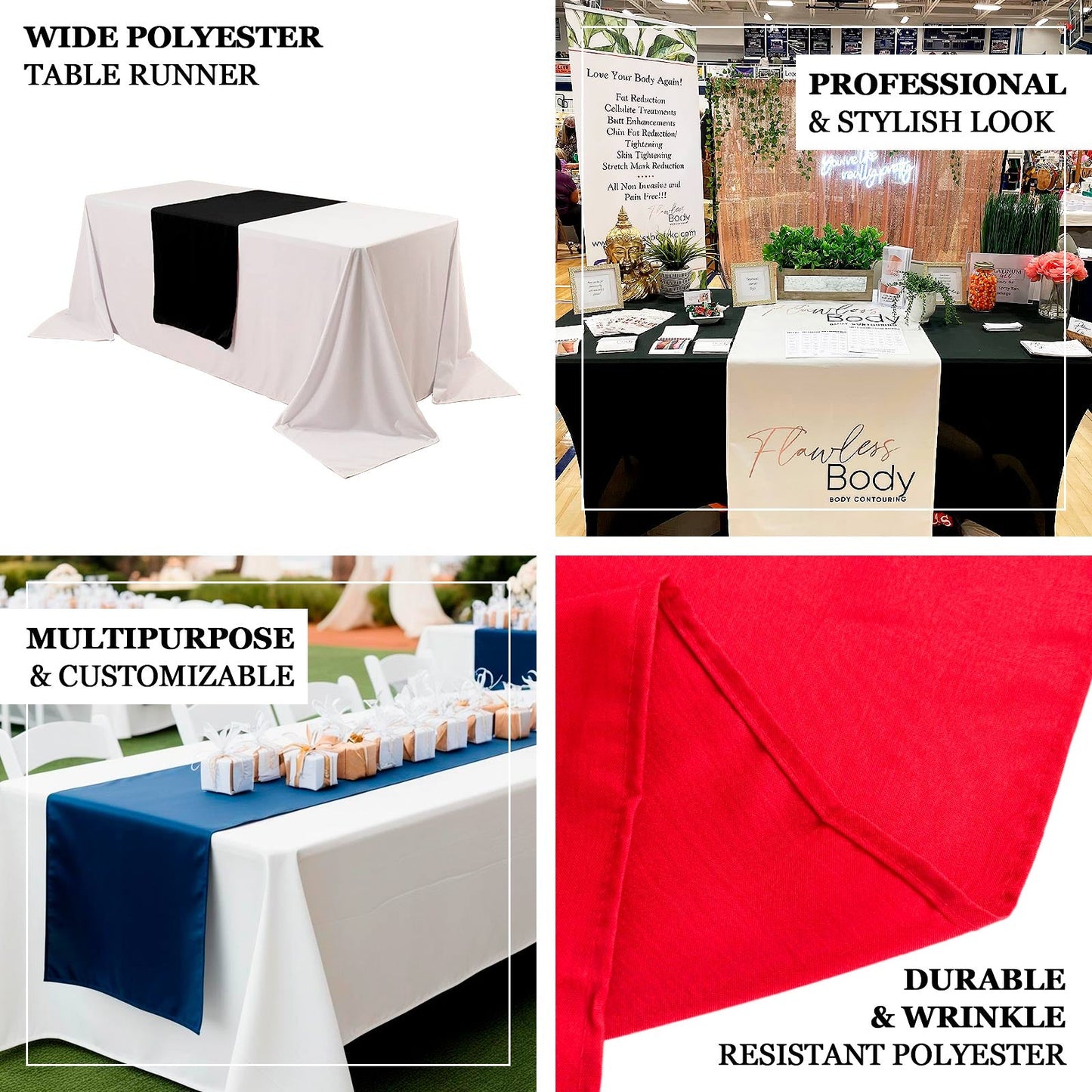 Wide Polyester 24"x72" Table Runner Royal Blue - Durable Trade Show Table Linen