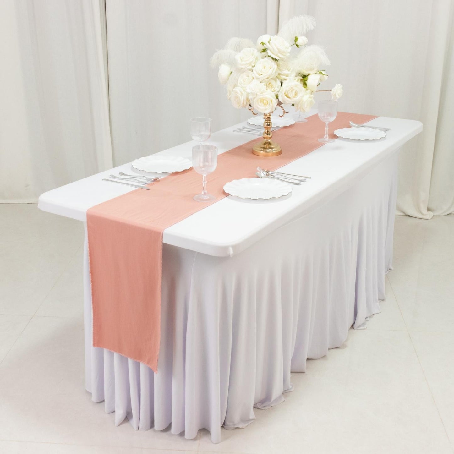 Scuba Polyester 12"x108" Table Runner Dusty Rose - Wrinkle-Free Table Linen