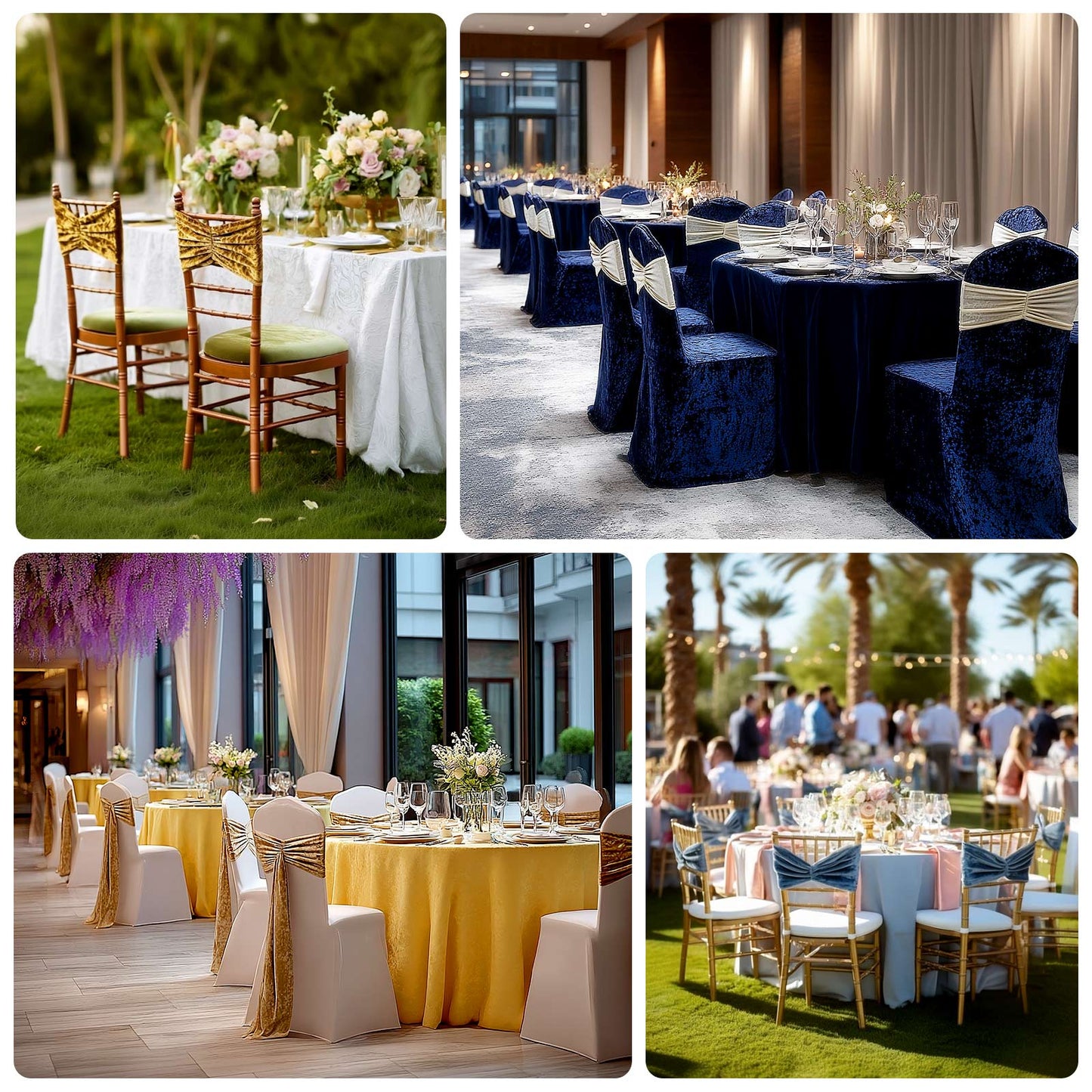 5 Pack Crushed Velvet Chair Bands Champagne Wide Ruffle Style - Textured Chair Sashes for Stunning Event Decor - 8"x15"