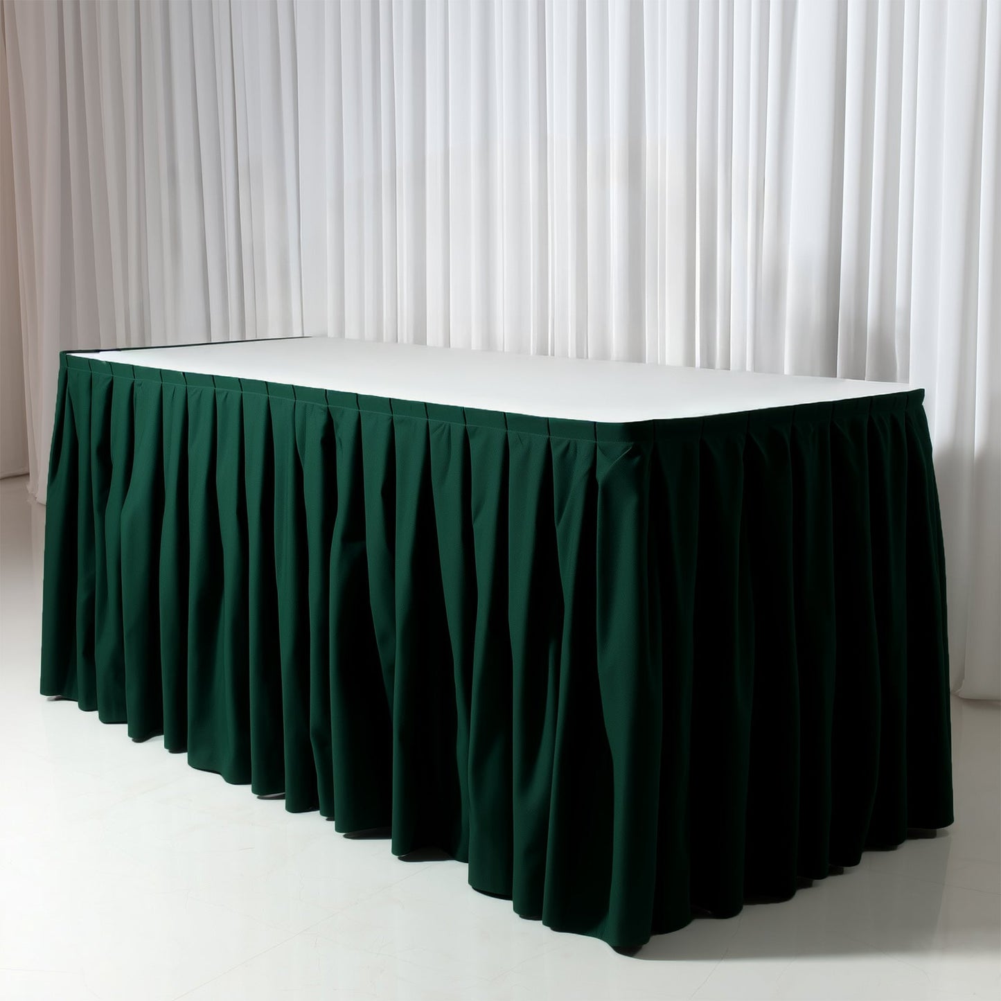 Polyester 14ft Table Skirt Hunter Emerald Green - Classic Pleated Design for Weddings & Events