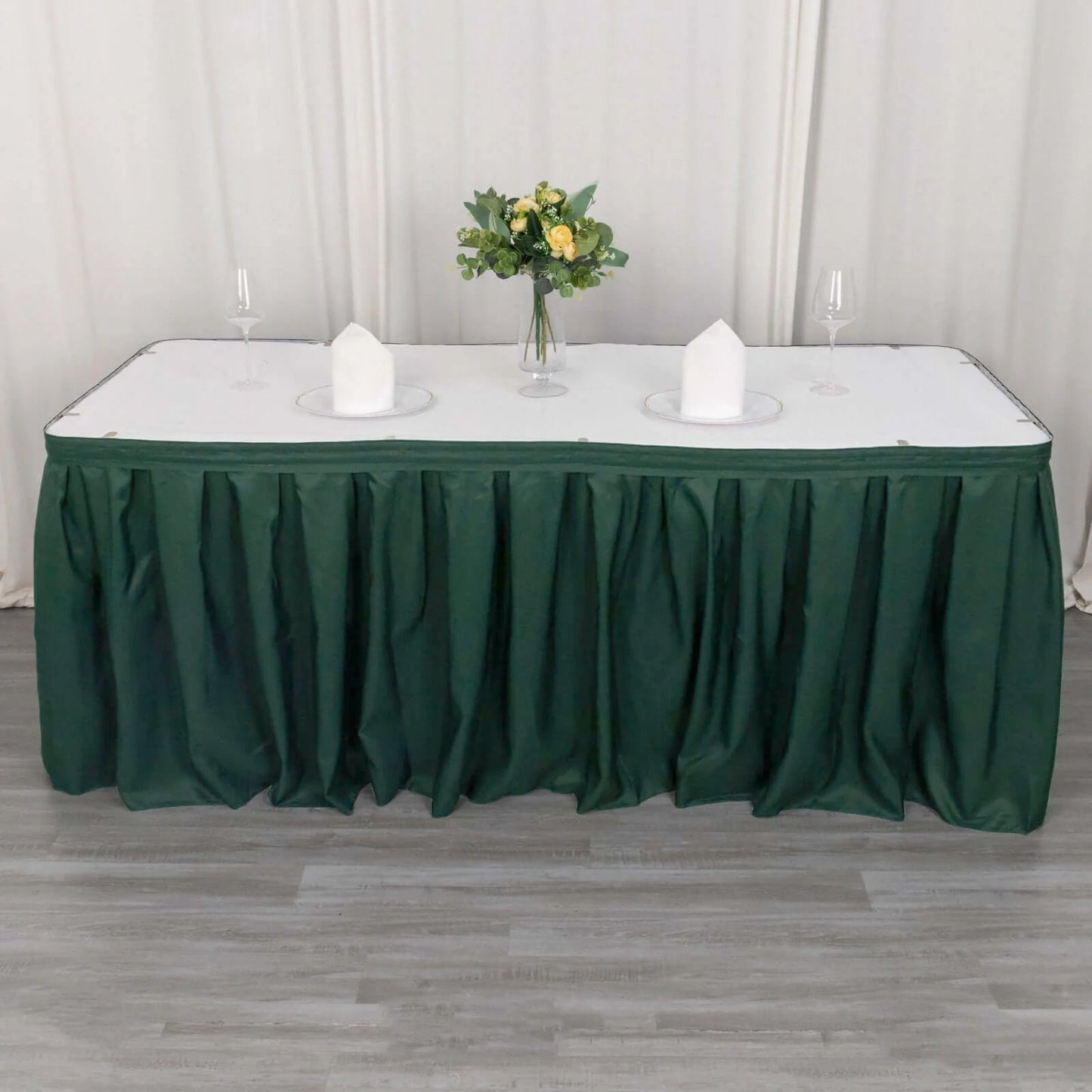 Polyester 21ft Table Skirt Hunter Emerald Green - Classic Pleated Design