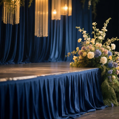 Portable Stage Skirt Navy Blue Polyester Platform Skirting Cloth for Events, Performances & Wedding Staging - 36"x20ft