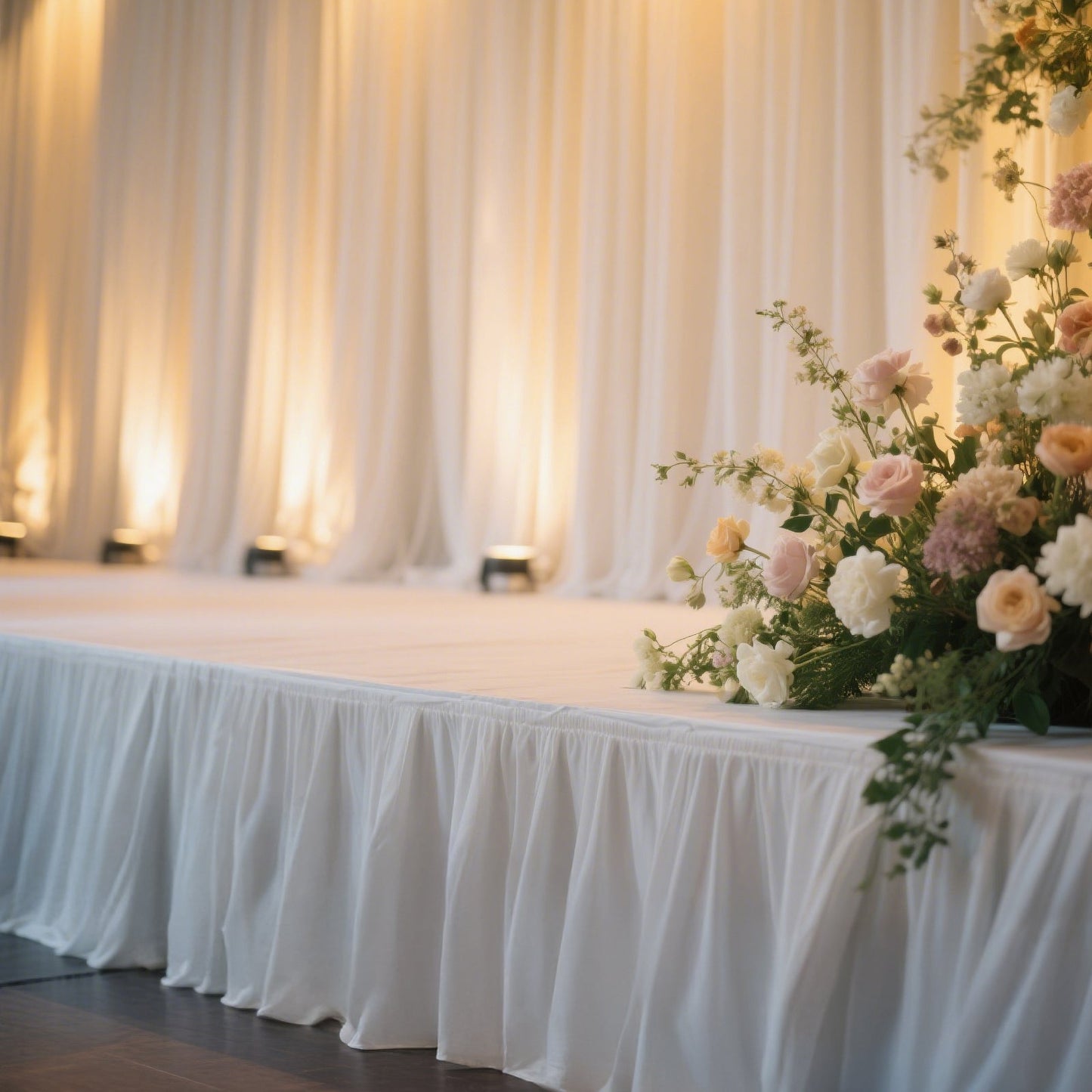 Portable Stage Skirt White Polyester Platform Skirting Cloth for Events, Performances & Wedding Staging - 36"x20ft