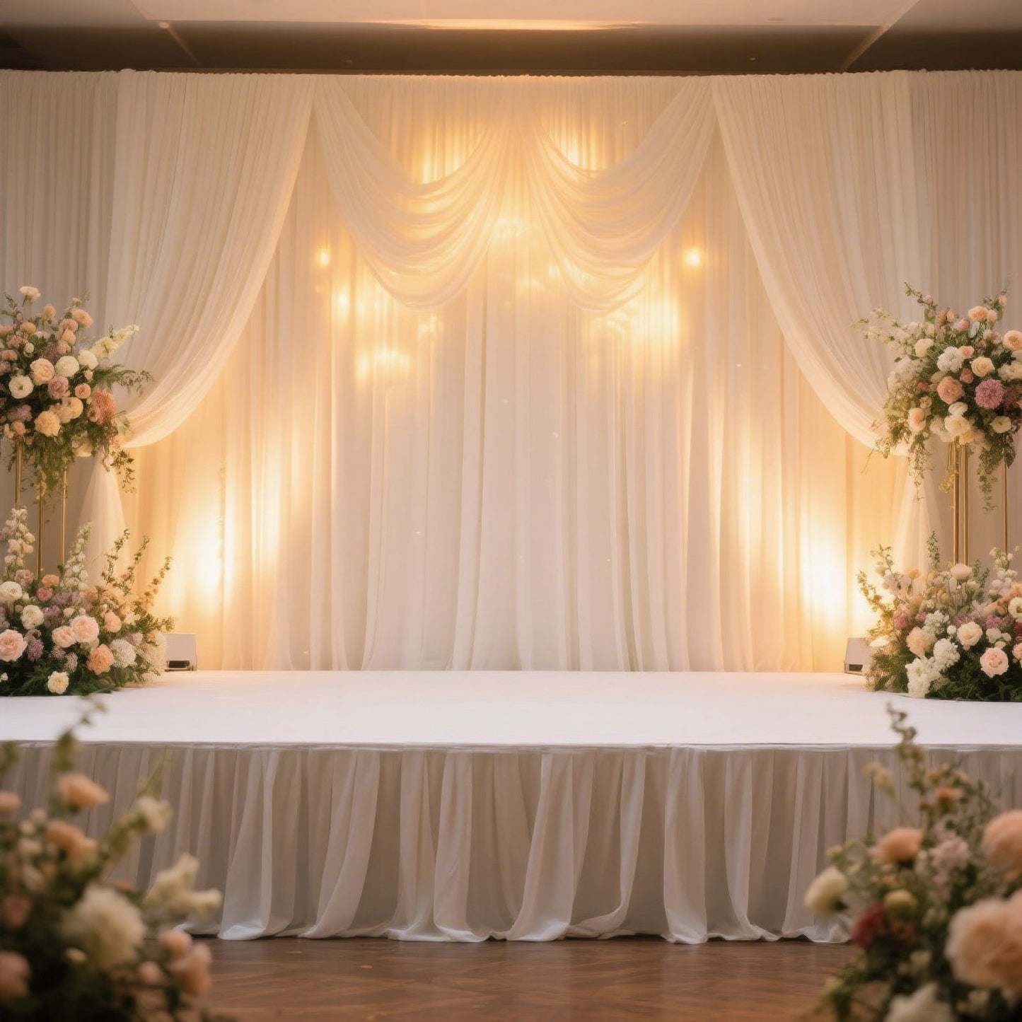 Portable Stage Skirt White Polyester Platform Skirting Cloth for Events, Performances & Wedding Staging - 36"x20ft