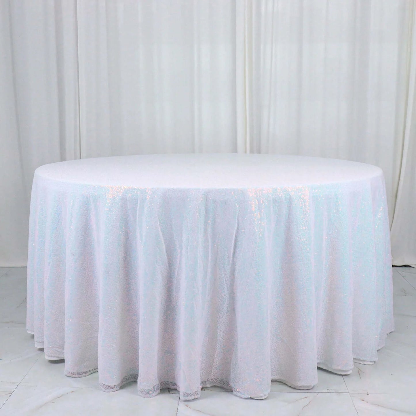 Sequin 132" Round Tablecloth Iridescent Blue - Seamless Dazzling Table Cover