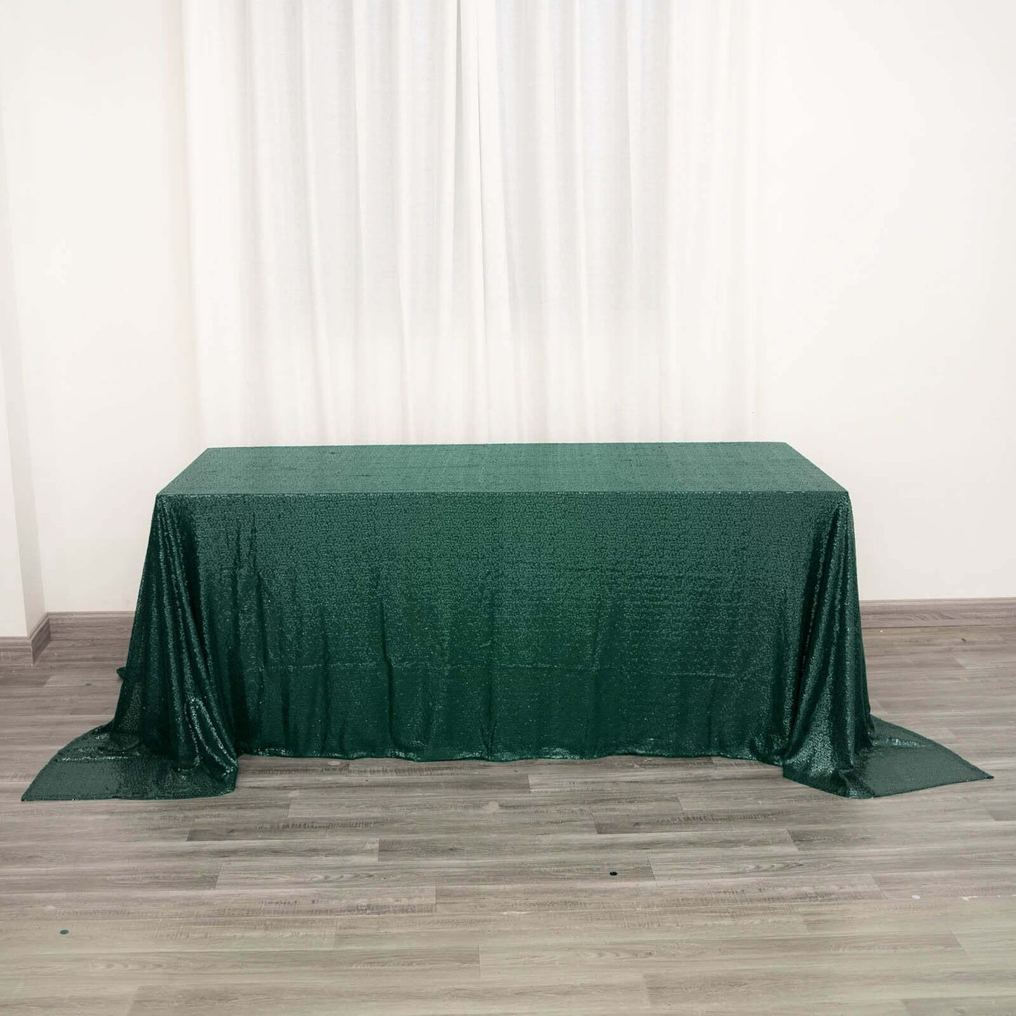 Sequin 90"x132" Rectangle Tablecloth Hunter Emerald Green - Seamless Sparkly Table Cover