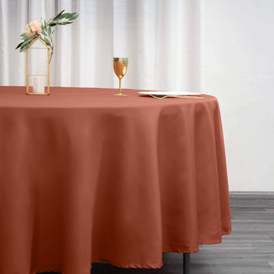 Polyester 108" Round Tablecloth Terracotta (Rust) - Wrinkle-Resistant Table Cover
