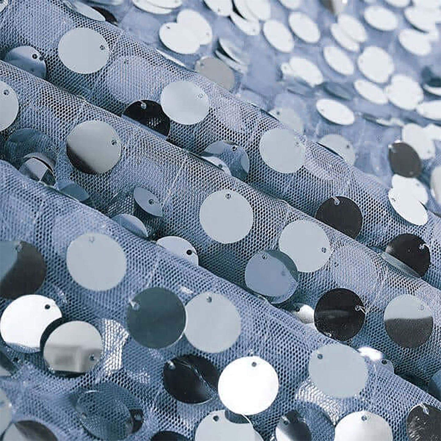 Sequin 120" Round Tablecloth Dusty Blue - Seamless Big Payette Table Cover