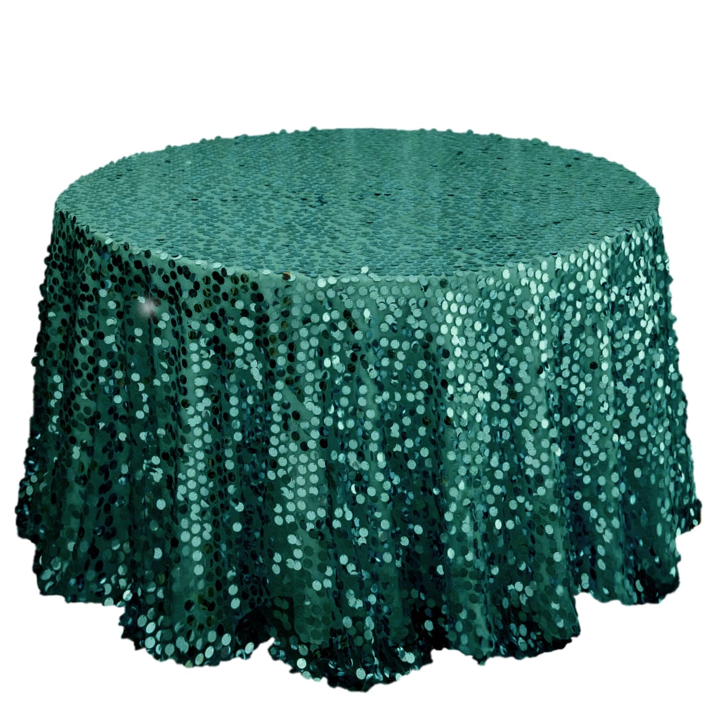 Sequin 120" Round Tablecloth Hunter Emerald Green - Seamless Big Payette Table Cover