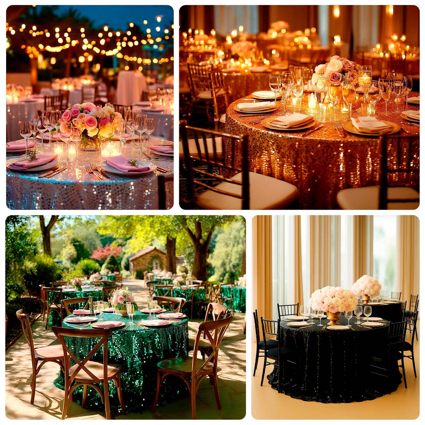 Sequin 132" Round Tablecloth Red - Big Payette Table Cover