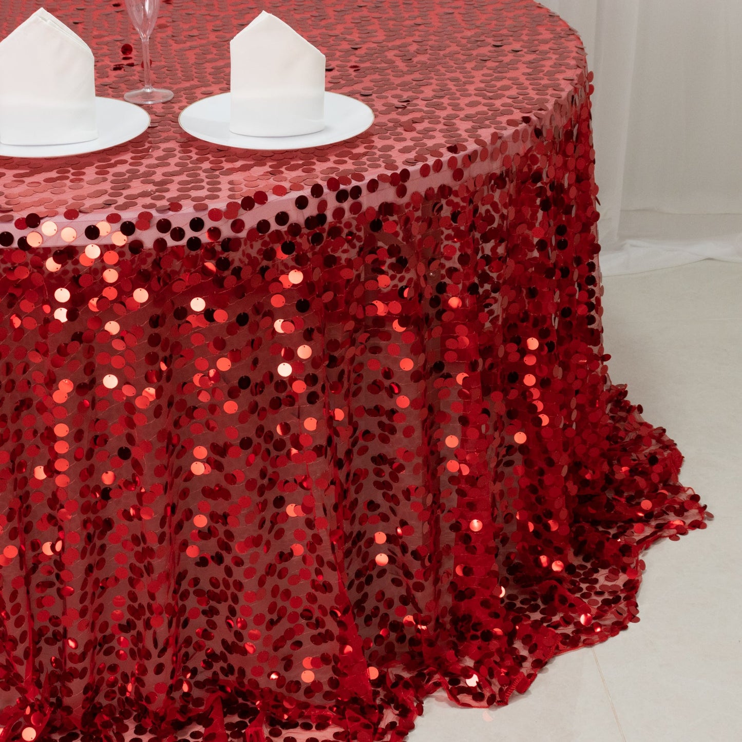 Sequin 132" Round Tablecloth Red - Big Payette Table Cover