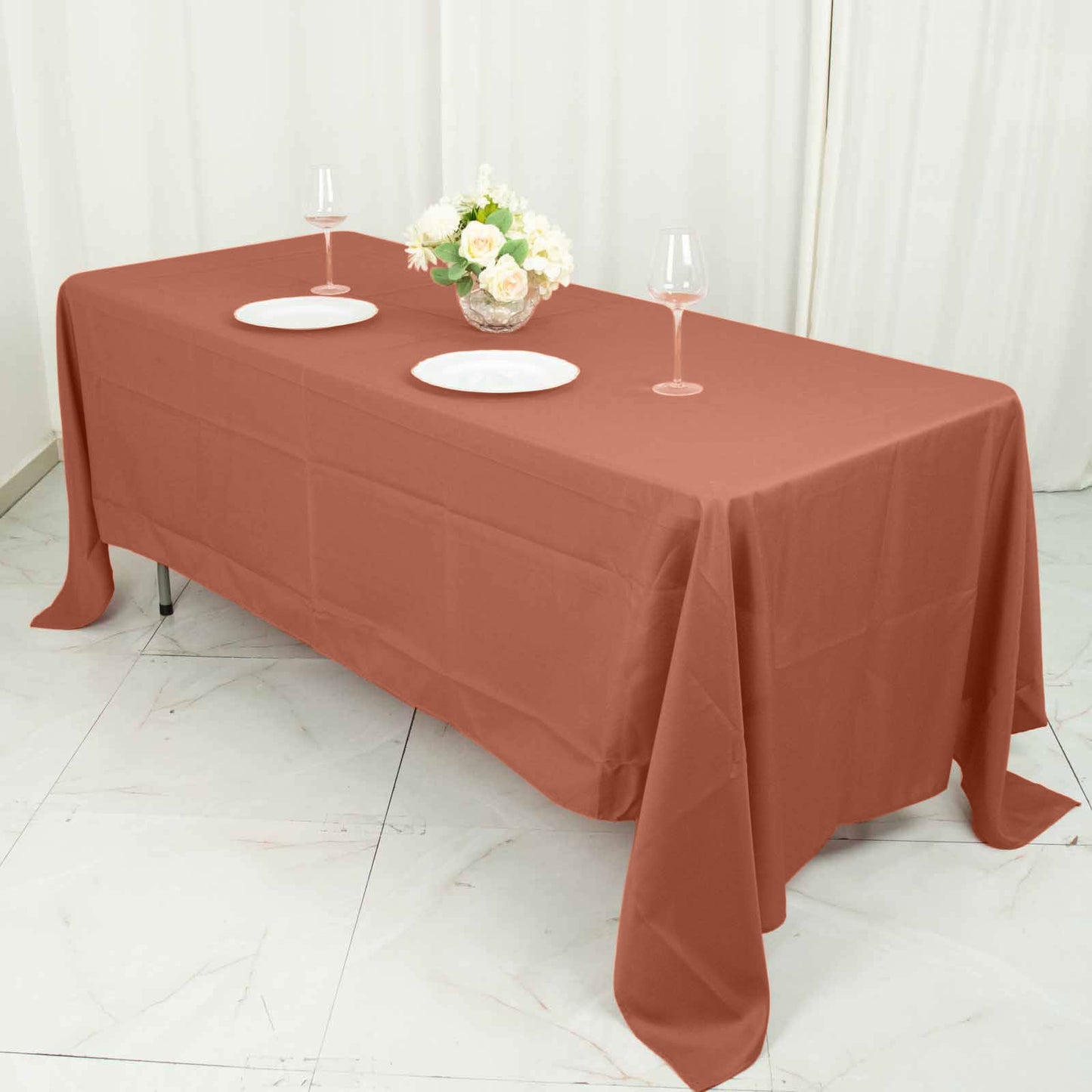 Polyester 72"x120" Rectangle Tablecloth Terracotta (Rust) - Durable and Stylish Table Cover