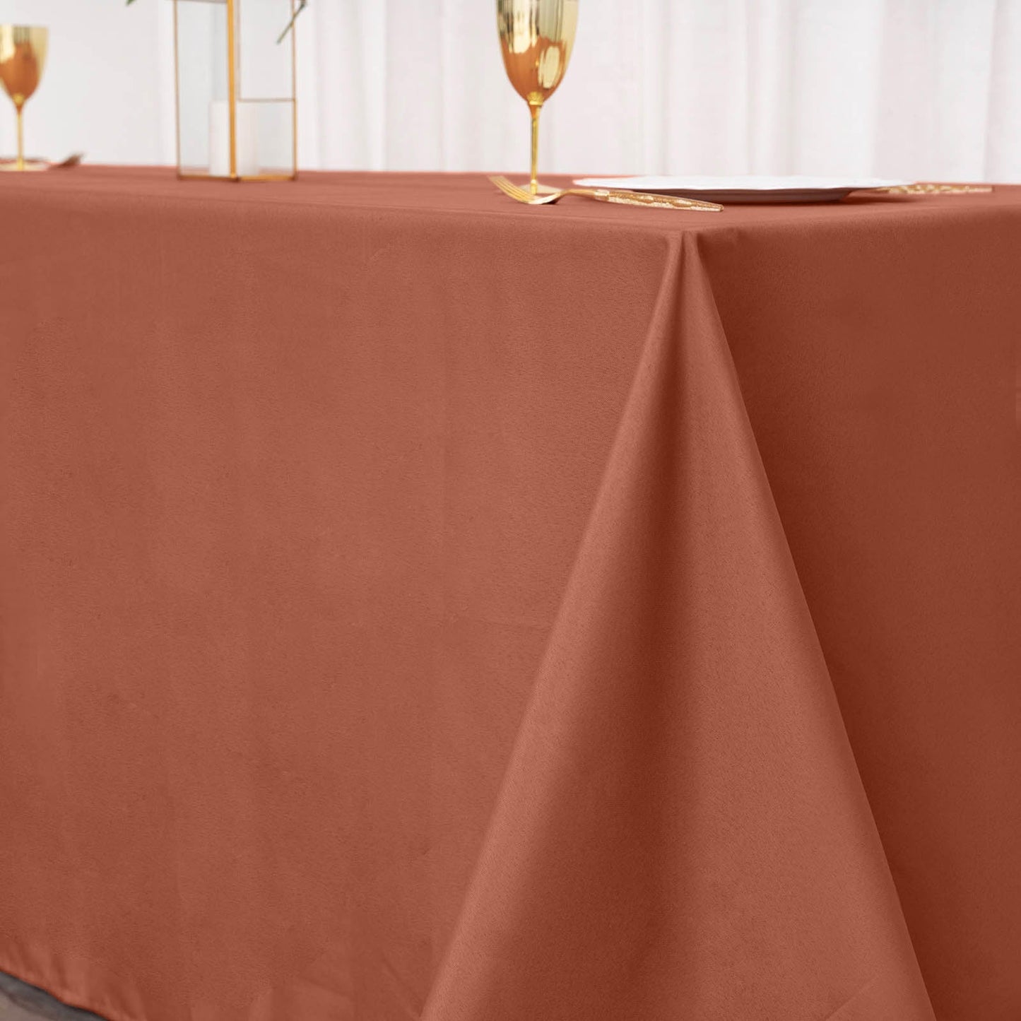 Polyester 90"x132" Rectangle Tablecloth Terracotta (Rust) - Seamless Wrinkle-Resistant Table Cover