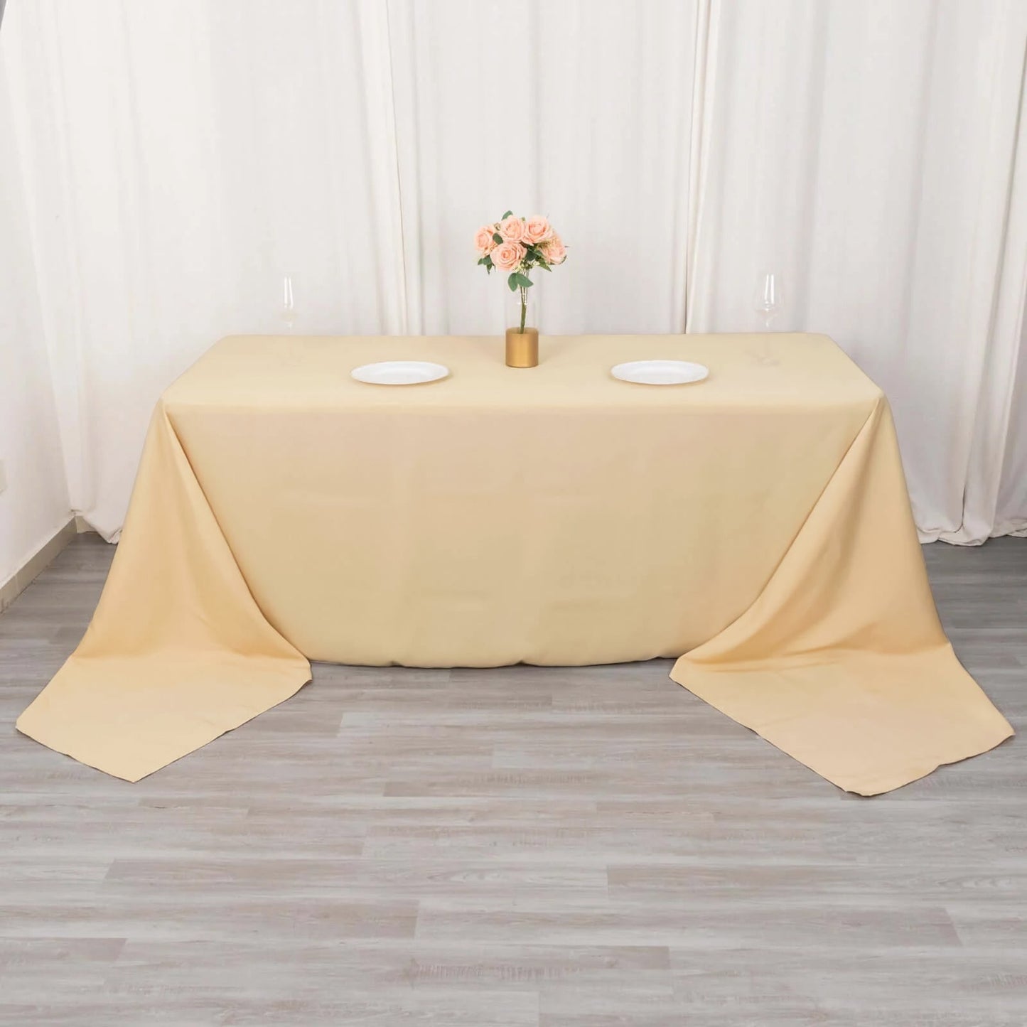 Premium Polyester 90"x156" Rectangle Tablecloth Beige - Seamless 220GSM Stain-Resistant Table Cover